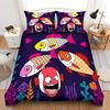 Fishing Queen Duvet Cover Set Vibrant Blue With Cartoon Fish Water Splatter Design Perfect For Fishing Lovers Warm And Soft