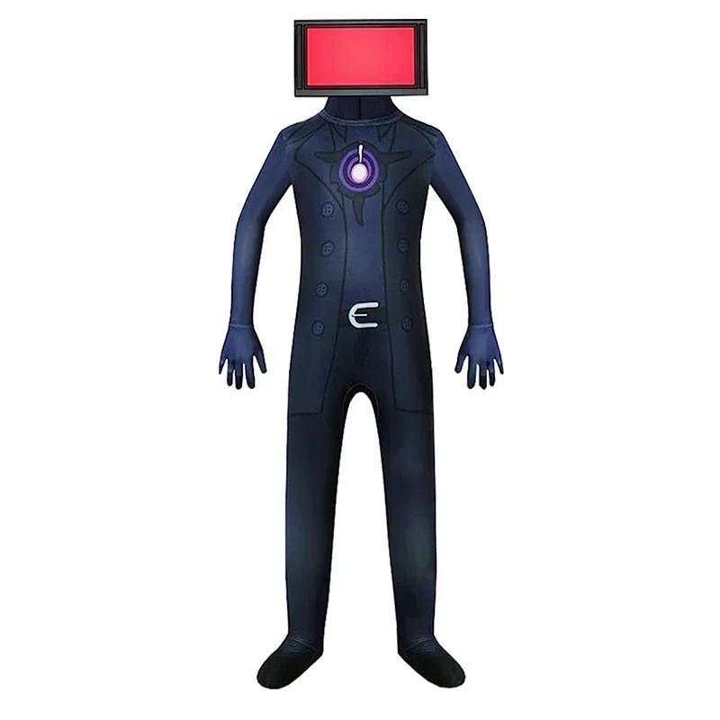 Skibidi Toiletkostuum Spel Cosplay Speaker Man TV Man Romper Jumpsuit Masker Cosplay Halloween-kostuums voor mannen Kinderen 130 black