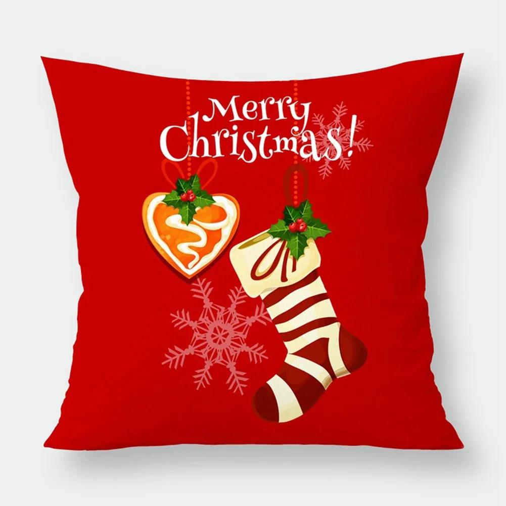 Christmas Printed Sofa Bedroom Living Room Pillow Seats Decorate Christmas Printed Printed Cushion Cover Decoración Navideña