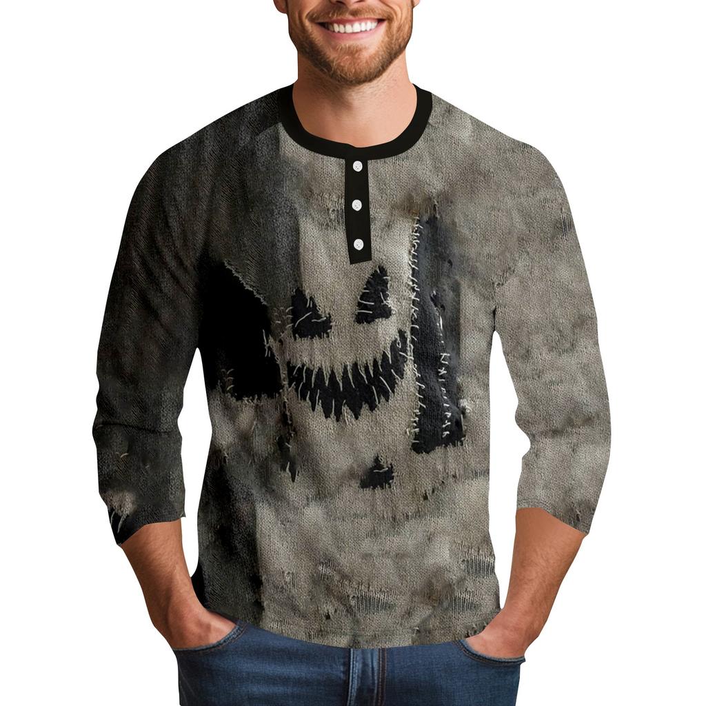 Men's Halloween Printed  Collar Three-Quarter Sleeve