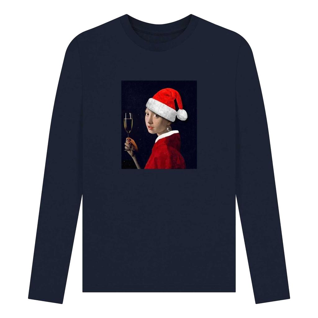 Apoh Unisex Adult Vermeer Girl With Pearl Earring Santa Long-Sleeved T-Shirt