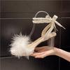 High heels women's summer 2025 new pearl round head with fluffy open-toed thick heel ribbon versatile sandals