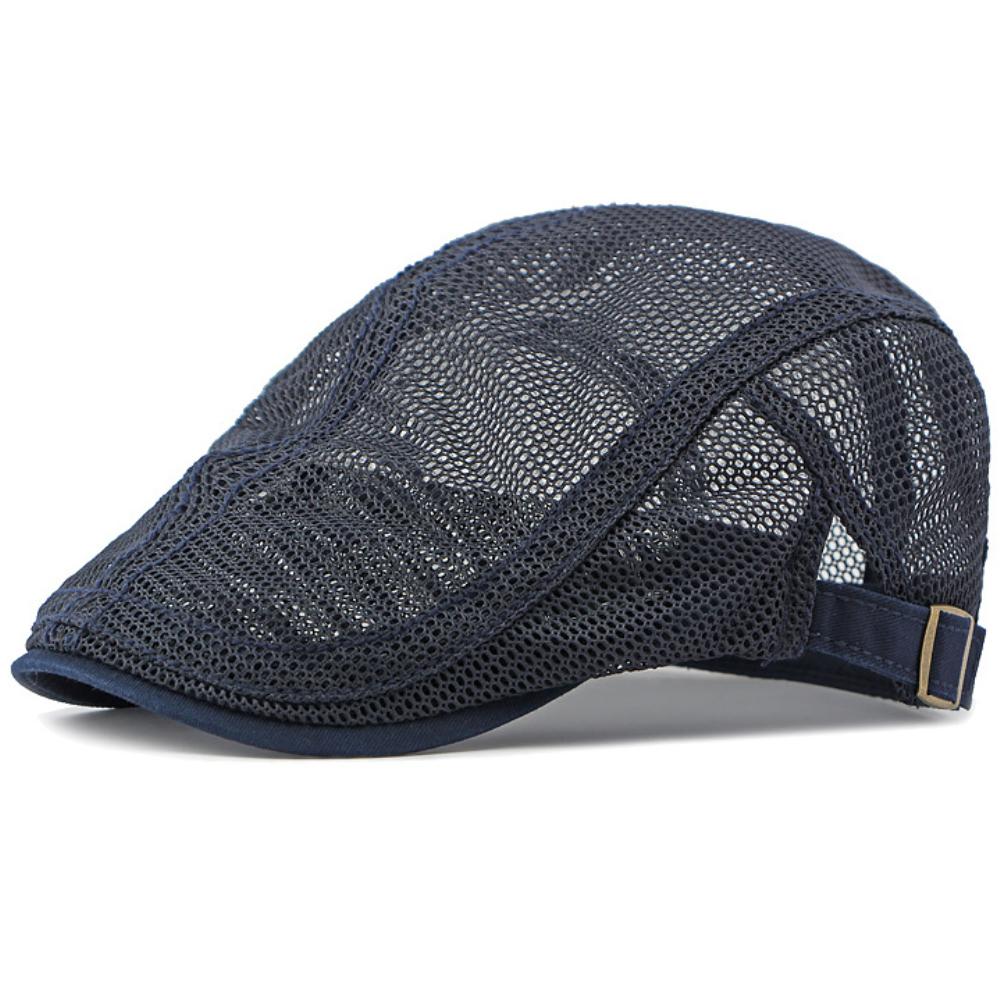 

HT4379 Berets Men Women Breathable Mesh Sun Cap Spring Summer Adjustable Flat Cap Male Female Artist Painter Beret Hat Beret Cap 55-60cm Adjustable темно-синього кольору