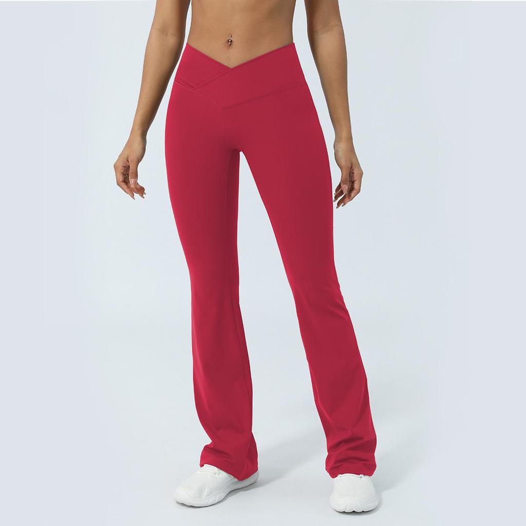 V-Waist Nude Feel Wide-Leg Yoga Pants - Women's Casual Peach Butt Flare