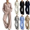Women's Corduroy Two Piece Set with Casual Zip Up Jacket and High Waisted Wide Leg Pants