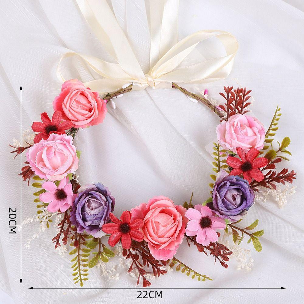 Adjustable Ribbon Artificial Flower Headband Fabric Garland Flower Crown Bridal Wedding