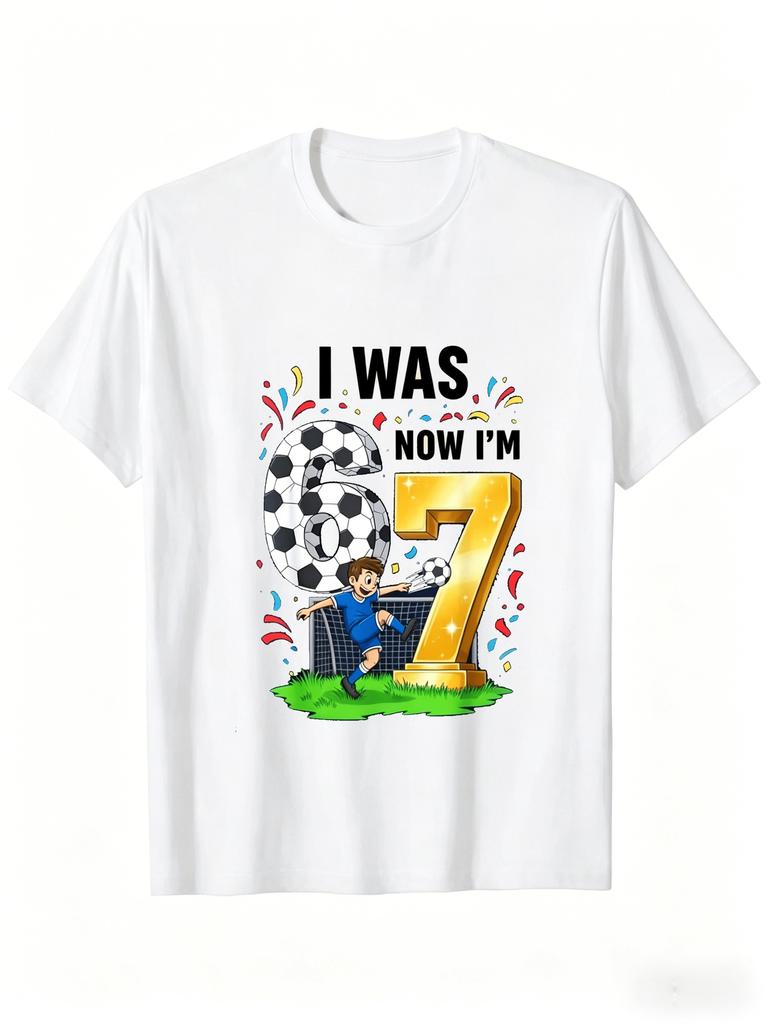 Boys Crew Neck Short Sleeve T-Shirt with Soccer Background Number 6 & Golden Number 7 Print