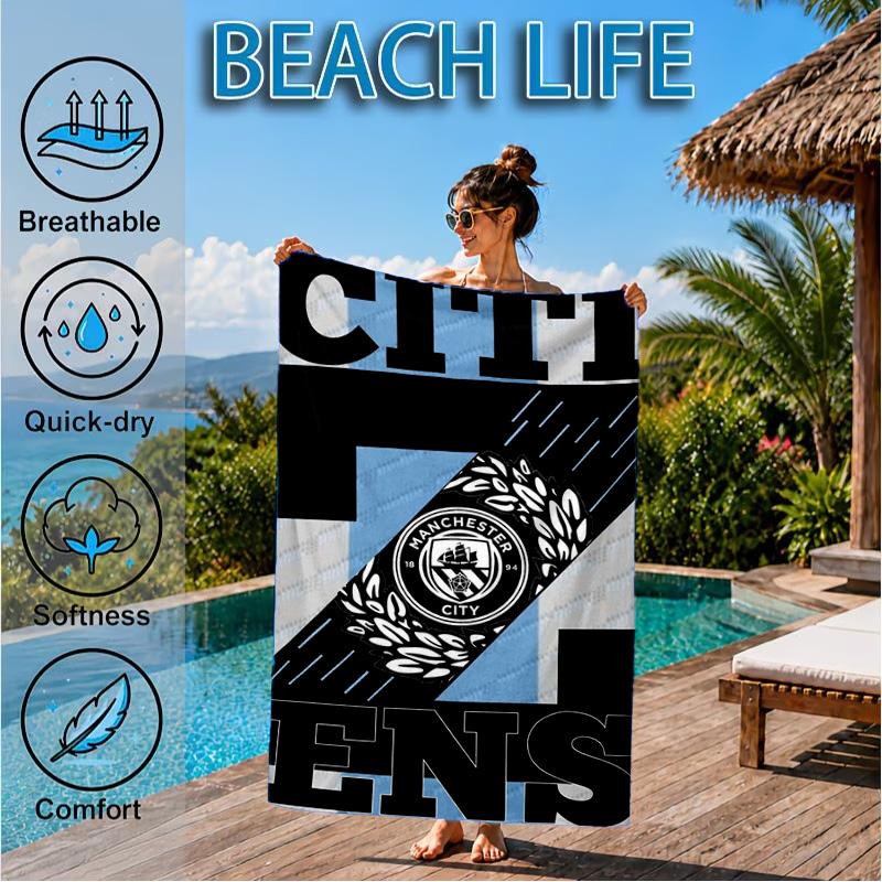 Asciugamano da Spiaggia in Microfibra Stampato City Football Club, Morbido e Assorbente, Asciugatura Rapida, Ideale per Viaggi Estivi, Essenziale per la Spiaggia, Piscina