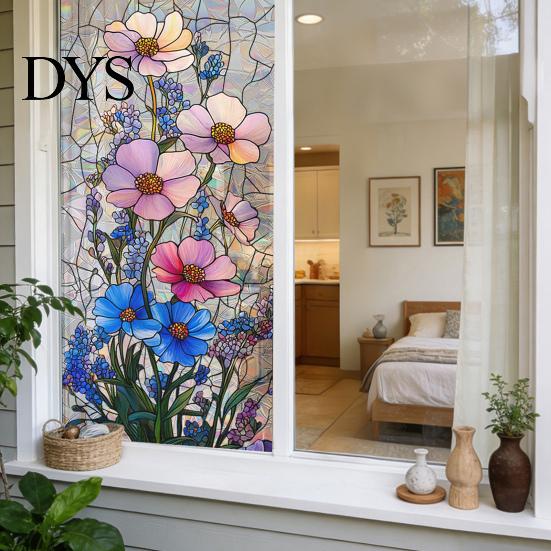 Easy Care Window Decal Rainbow Privacy Film, Decorative Static Cling Stickers, Heat Control & UV Blocking Colorful Light Glass Cling, Waterproof