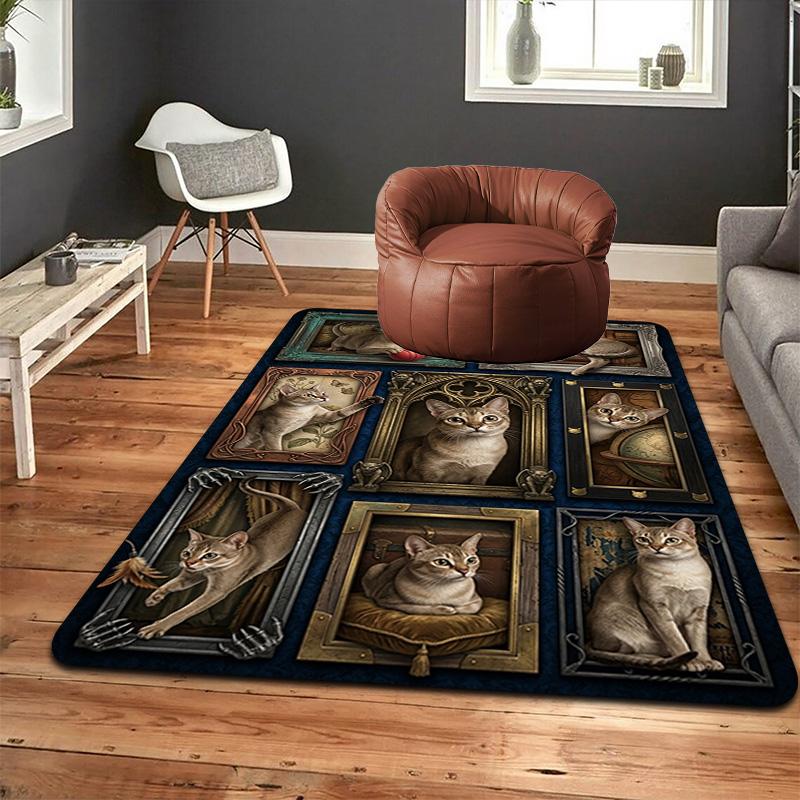 Feline Portraits Pattern Rug Floor Mat for Living Room or Bedroom Soft and Comfortable Carpet a Gift for Birthday and Holiday.