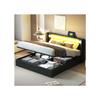 160x200 Lit Rembourré Avec Barre Lumineuse LED, Lecteur Bluetooth Et Chargeur USB, Lit De Rangement En Cuir PU, Noir