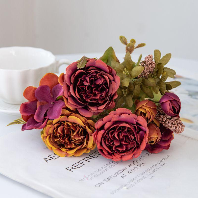 Künstliche Blumen Festival Girlande Hochzeit Garten Rosenknospe Bogen Künstliches Pfingstrosen Bouquet Brautvase Zimmer Heimdekoration Seidenhortensie