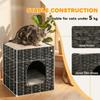 2-Tier Wicker Cat House, Handwoven Rattan Cat Bed with Washable Cushions, Indoor Kitten Condo Hideaway