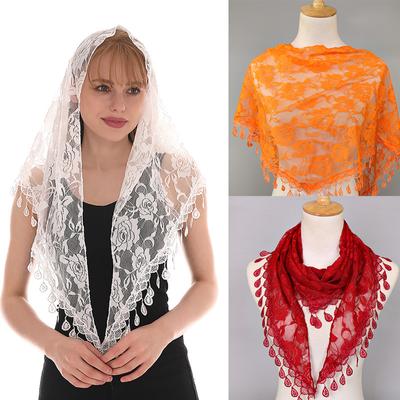 Triangle Veil Scarf Blended Jacquard Rose Shawls For Women Muslim Church Prayer Wedding Shawls Headband