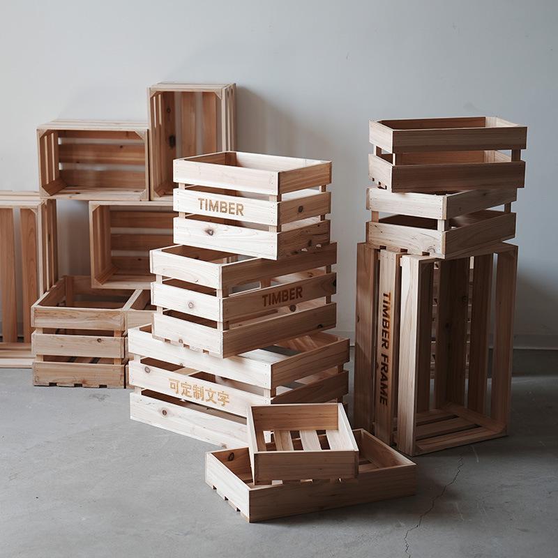 Solid Wood Display & Storage Basket with Wooden Slats