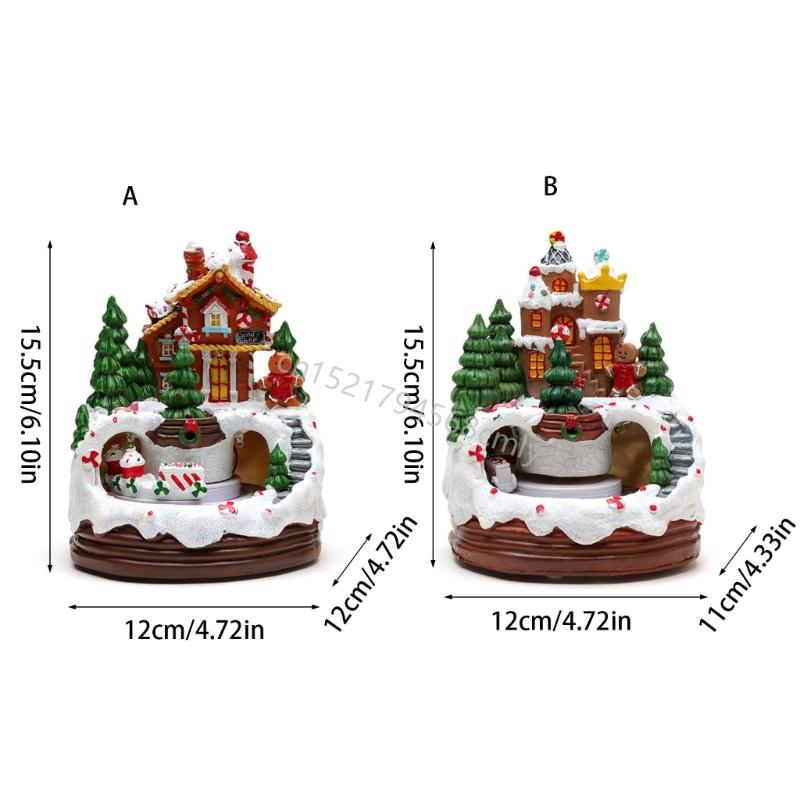 Lighted Musical Christmas Cabin Figurine Music Box with Train Home Decoration 6XDE