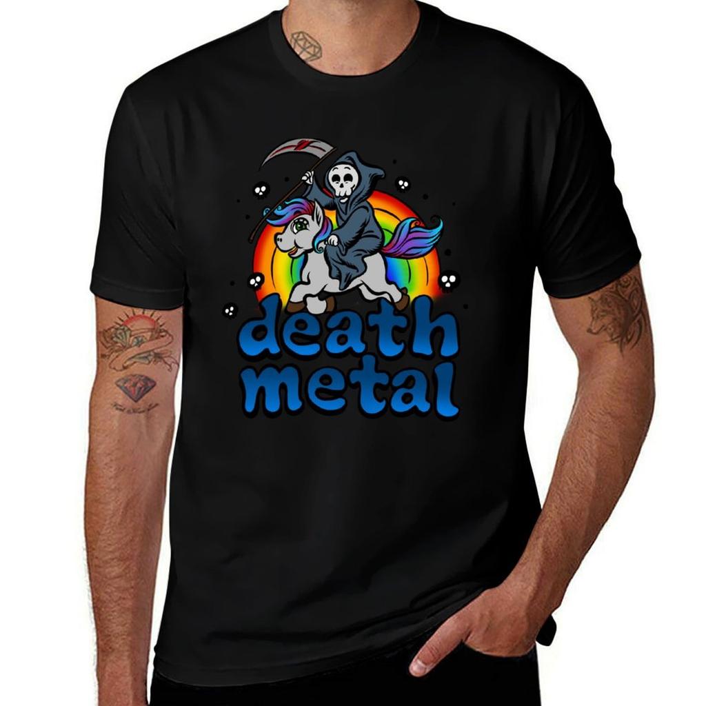 Death Metal Music Unicorn Pony Rainbow Pink Fan T-Shirt Casual Short Sleeve Top