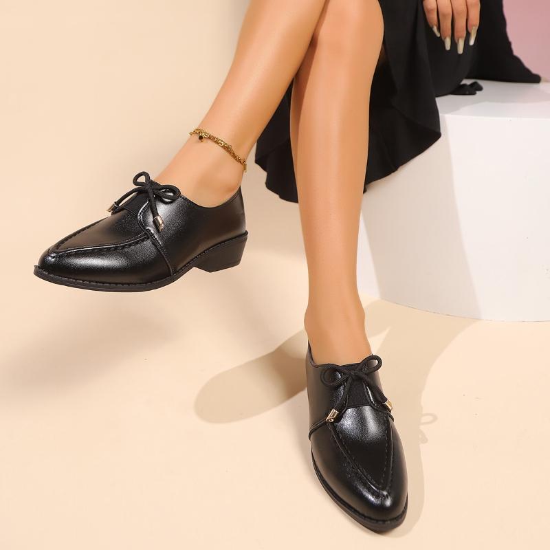 2026 Neue Schmetterlingsknoten PU-Leder Pumps Damen Frühling Spitze Mittlerer Absatz Pumps Damen Mode Flacher Mund Einzelne Schuhe Mujer