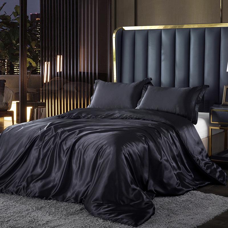 Summer Nude Four-Piece Solid Color Mulberry Silk Bedding Set with Ice Silk Bed Sheet