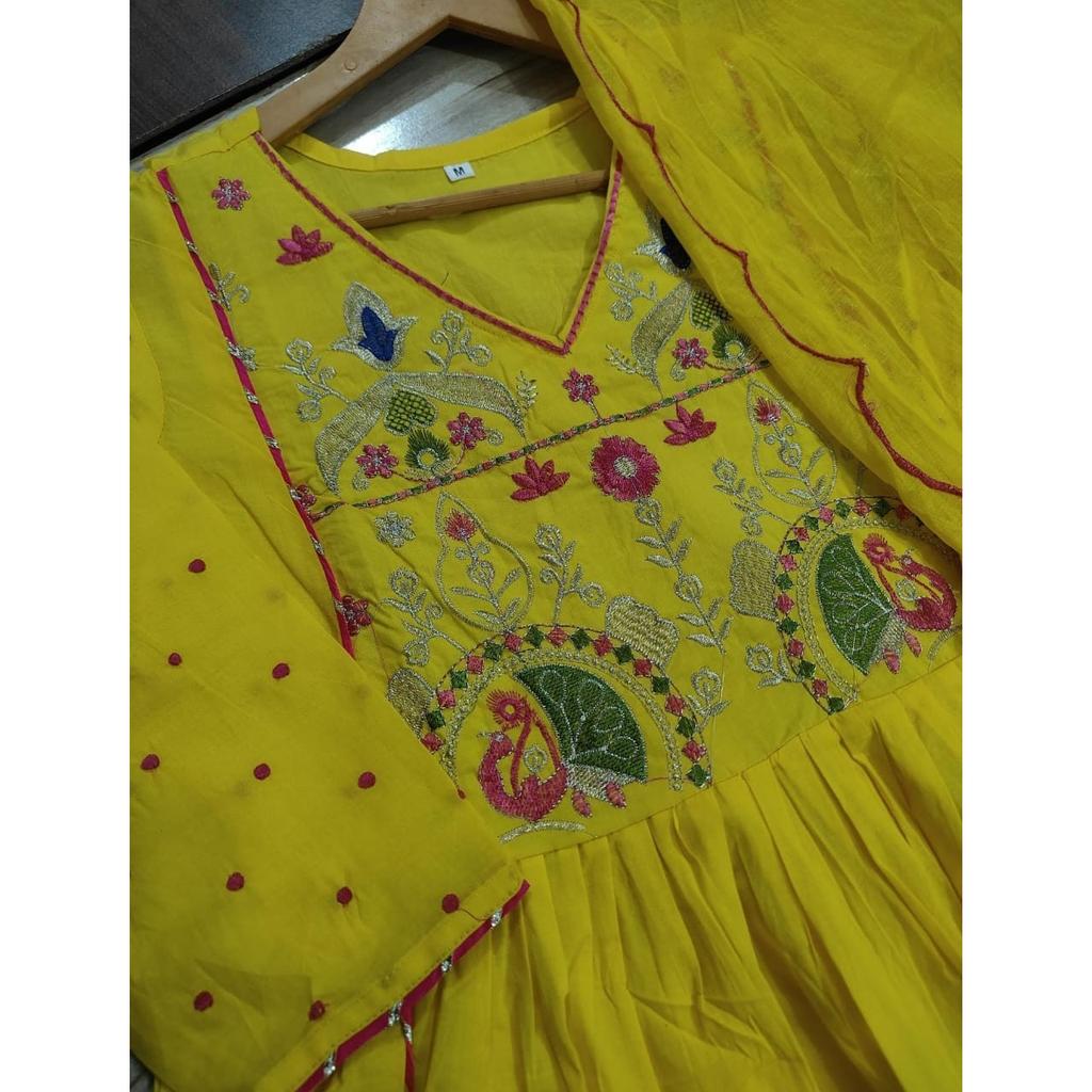 Beautiful Cotton Anarkali Kurti Pant Dupatta Pakistani Party Wear Salwar Kameez
