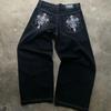 RogueWave Moda Hip-hop Punk Rock Americana Urbana Versátil Jeans Hombres Harajuku Y2K Casual Gótico Pantalones Rectos de Pierna Ancha Mujeres