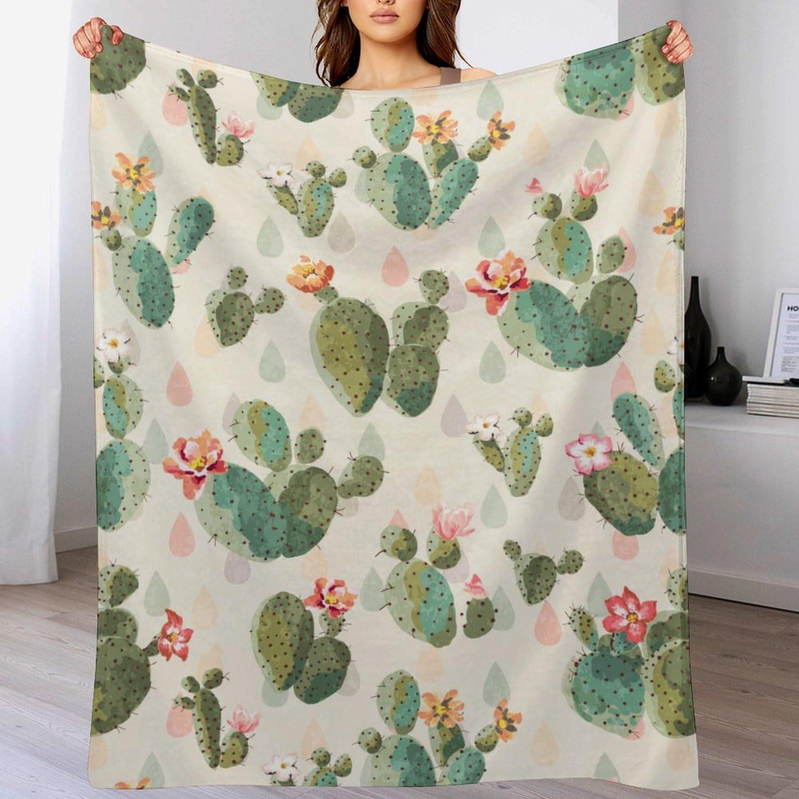 

Cute cartoon of cactus Printed Blanket for Sofa Bed Travel Camping Living Room Office Conditioning Blanket for All Seasons Gifts 75x90cm