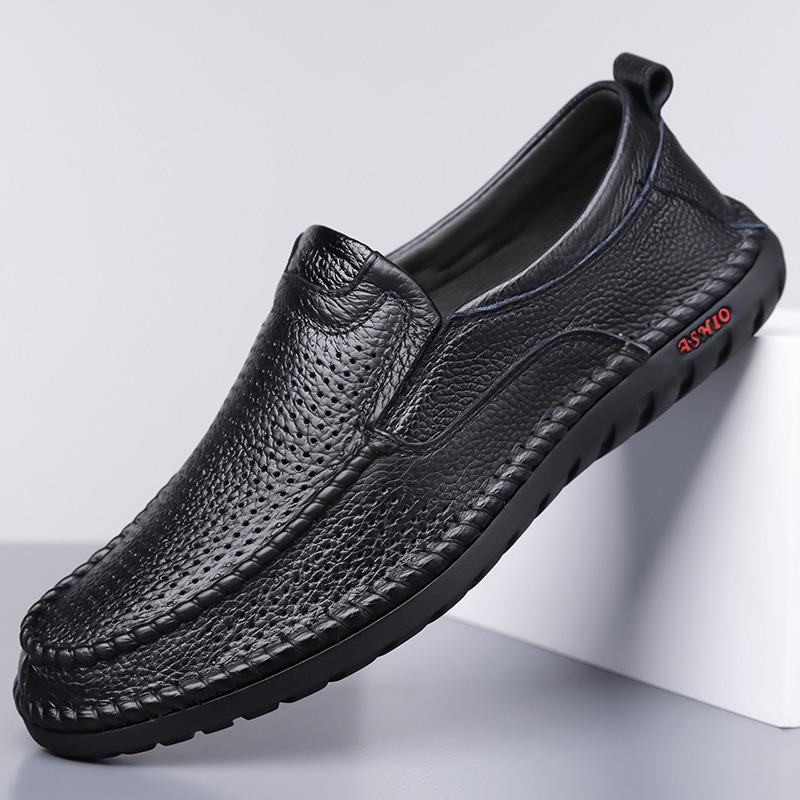 Mens Hollow Out Leather Shoes High Quality Cowhide Casual Shoe Breathable Business Shoes for Men Slip-On Driving Shoes Moccasins