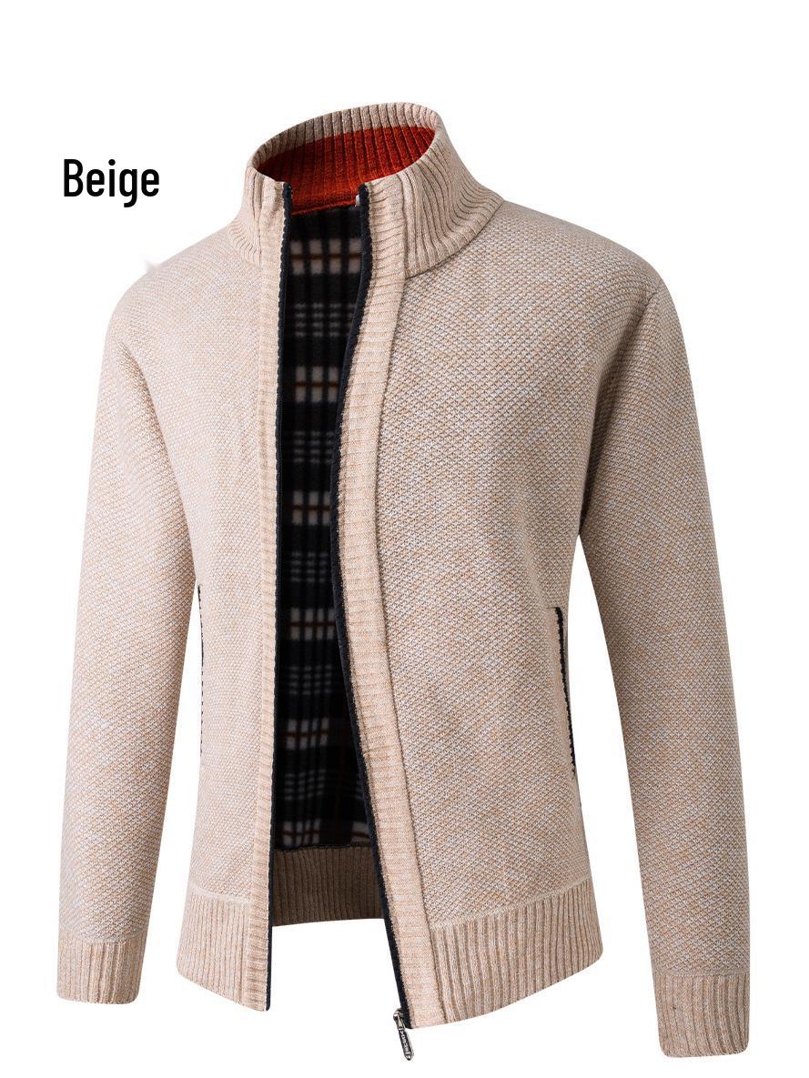 

Мужской европейский кардиган с длинными рукавами из толстой вязки - повседневный спортивный стиль для улицы XL бежевый