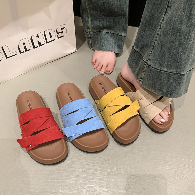 Fashion 2025 Summer New Women's Slip-On Sandals Thick Heel Heightening Casual Versatile Comfortable Beach Cool Slippers Rubber Bottom