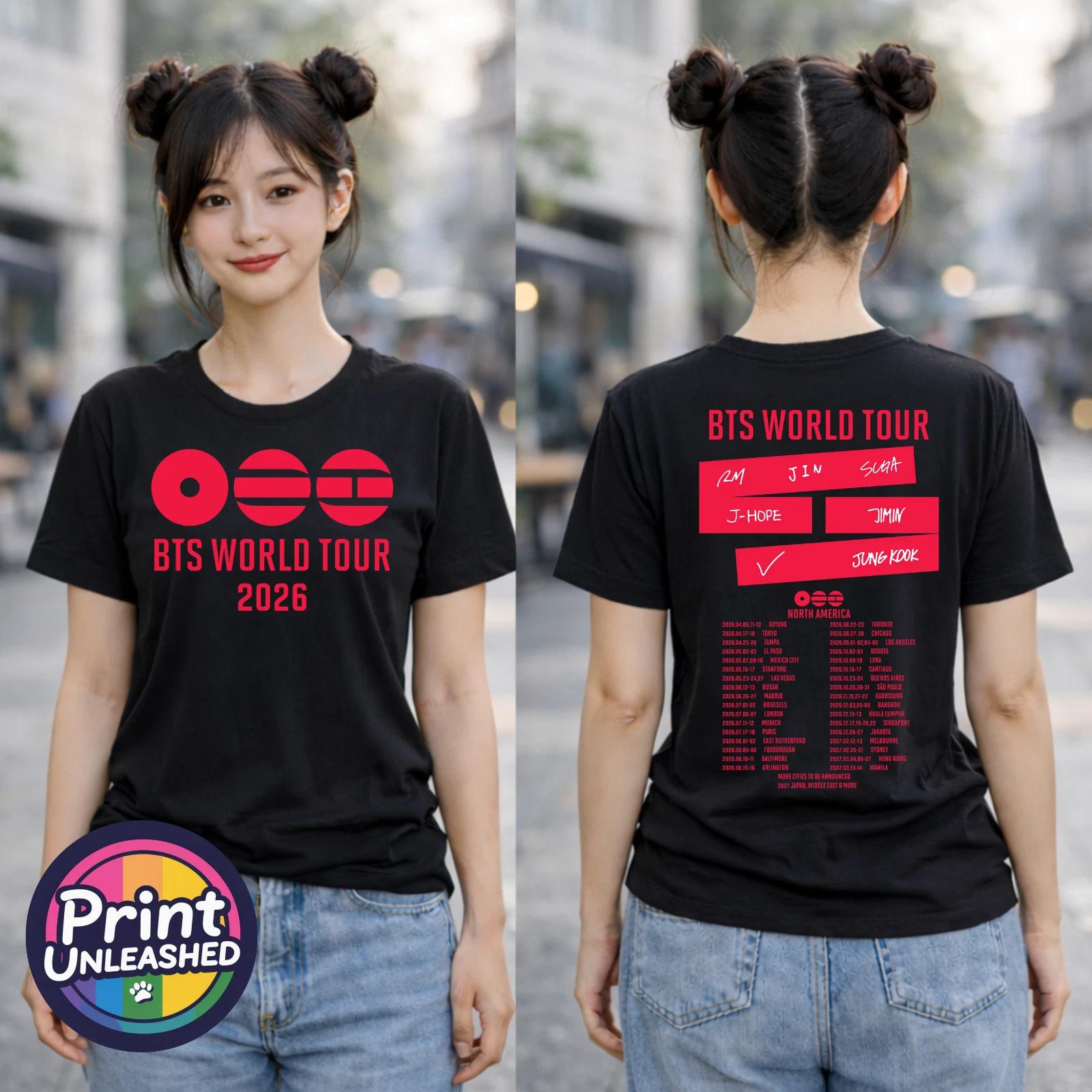 KPOP Premium Printed T-Shirt BTS Tour 2026 Front & Back Black Child Adult Teen 3XL