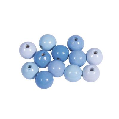 Assortment. FSC 100% Wooden Beads, 12mm Ø, Light Blue Tones, Polished, 32 Pcs