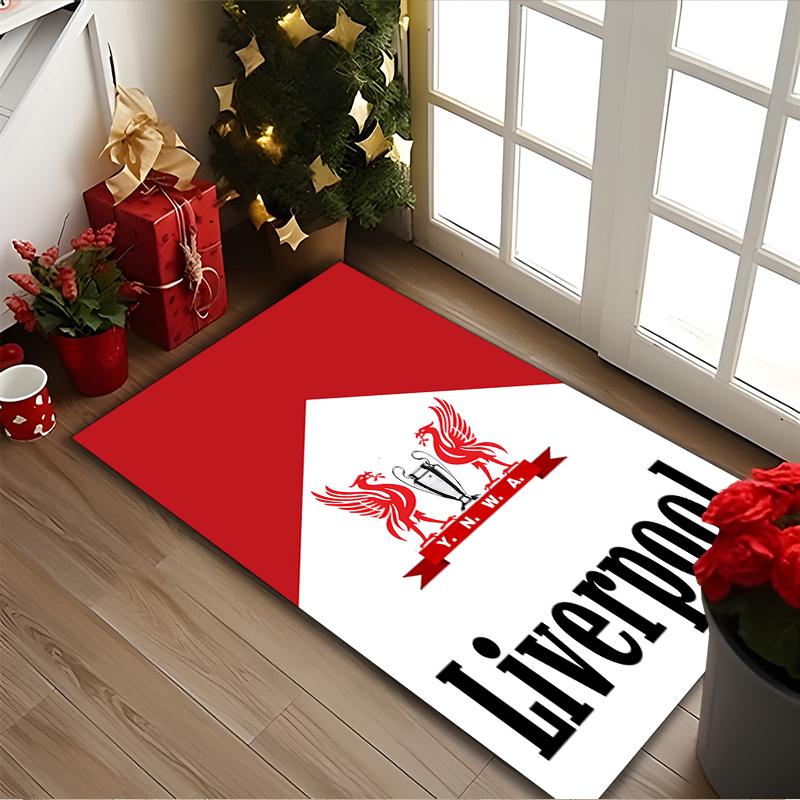 1 stk Liverpool FC Tæppe til Værelsesgulvmåtte, Komfortabel Kontorstol Printet Områdetæppe, Smukt Hotel Tæppe