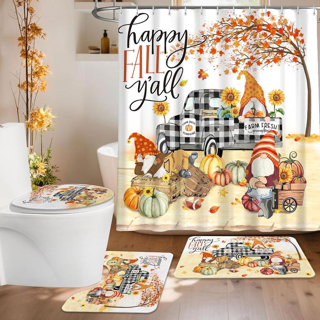 Halloween Shower Curtain Set, Halloween Bathroom Set 4, Bathroom Decor Sets With Shower Curtain And Rugs Accessories, Ghost