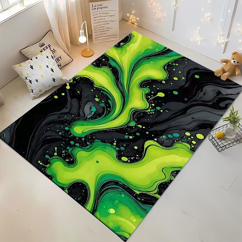 Abstract Green and Black Swirl Pattern Carpet for Living Room Decor Suitable for use as an anti-slip for living room bedroom sofas