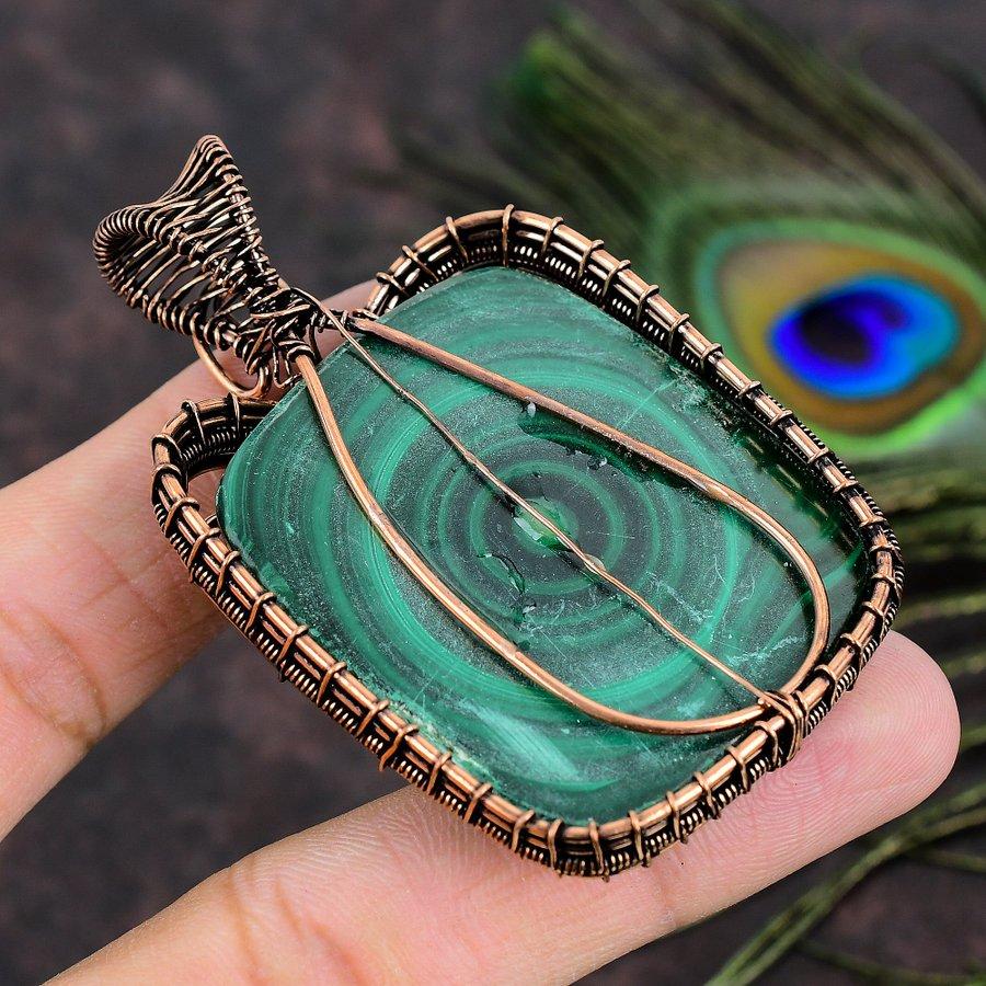 Natural Malachite Gemstone Handmade Copper Wire Wrap Gift Pendant 2.80 y5K16