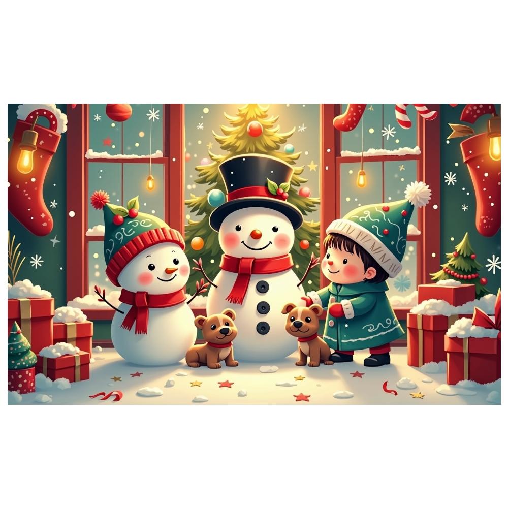 Snowman Display Stockings Winter Celebration Banner Christmas Banner Cartoon Snowman Holiday Backdrop For Photo Prop Xmas Event