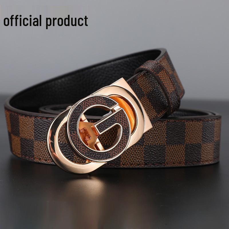 Men's Printed Graffiti Plaid Cowhide Belt with Automatic Buckle - XL Business Casual