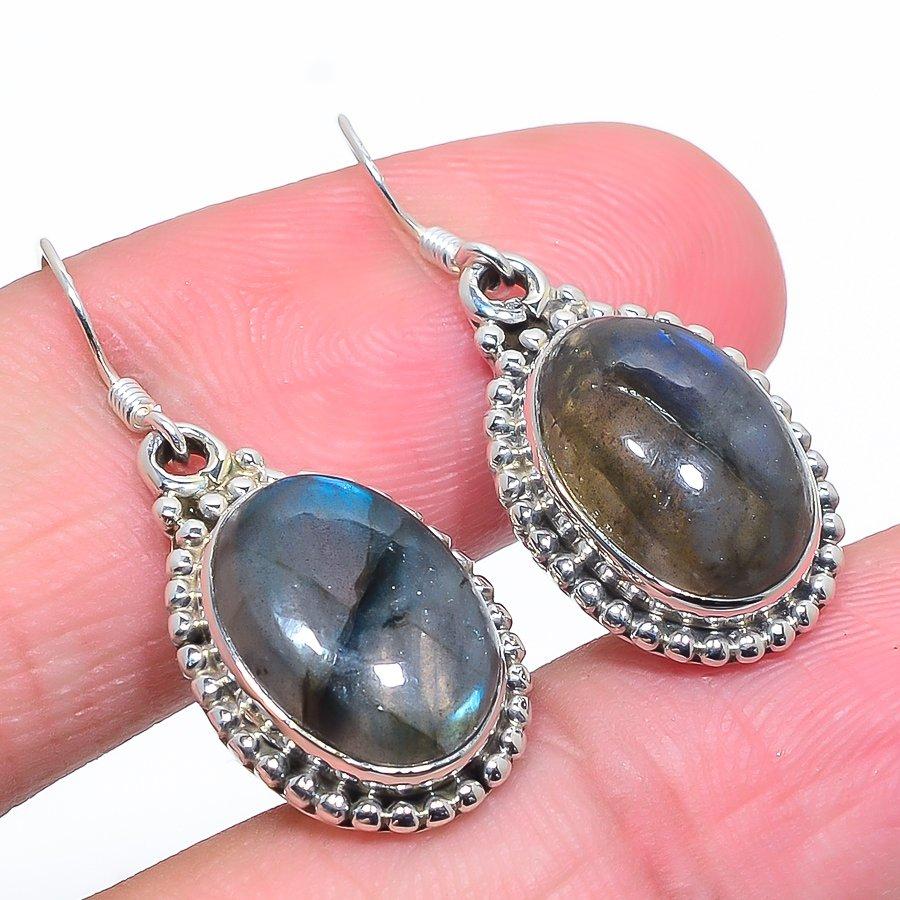 Natural Labradorite Gemstone 925 Solid Sterling Silver Gift Earring 1.30" d7p09