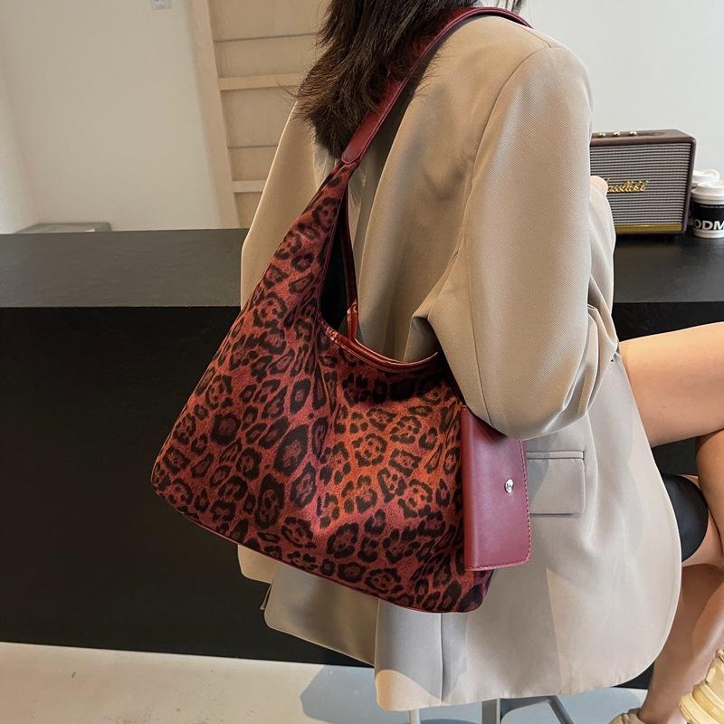 Retro fashion leopard print tote bag trendy casual large capacity underarm shoulder bag new women's bag
