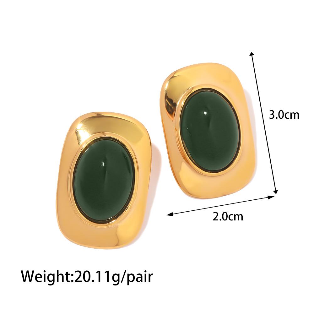 Yori Exquisite Natural Stone Stainless Steel Oval Stud Earrings Waterproof Trendy High Quality Daily Jewelry Bijoux