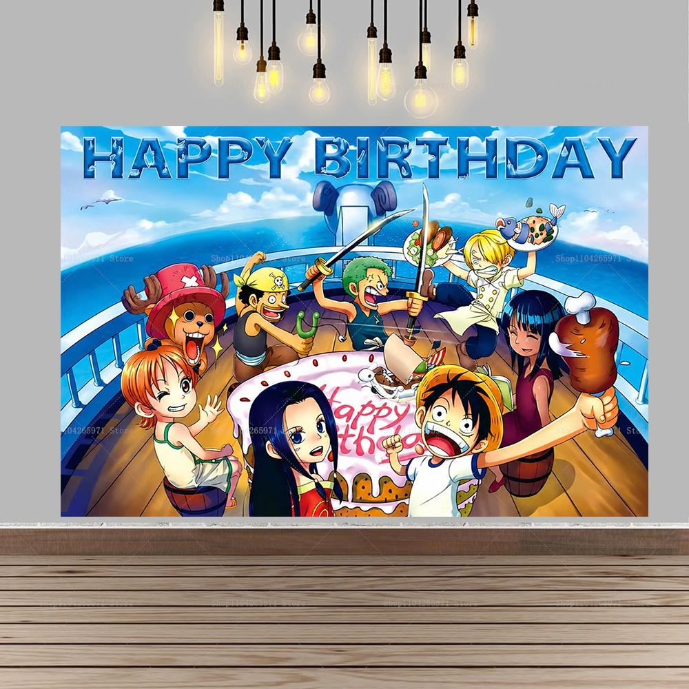 One Piece Luffy Pirate Cartoon Background Anime Adventure Decor Kids Birthday Baby Shower Party Wall Photography Banner Props