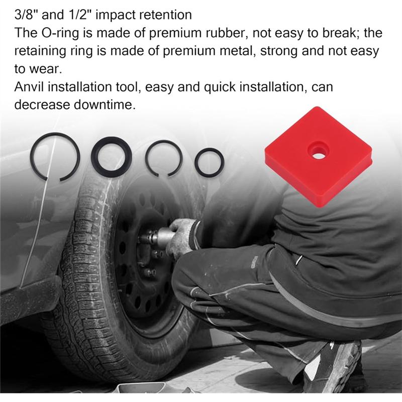 

A25F-6 Sets 3/8 And 6 Sets 1/2 Impact Retaining Clip Friction Rings With O-Ring, Retainer Ring And Anvil Installation Tool