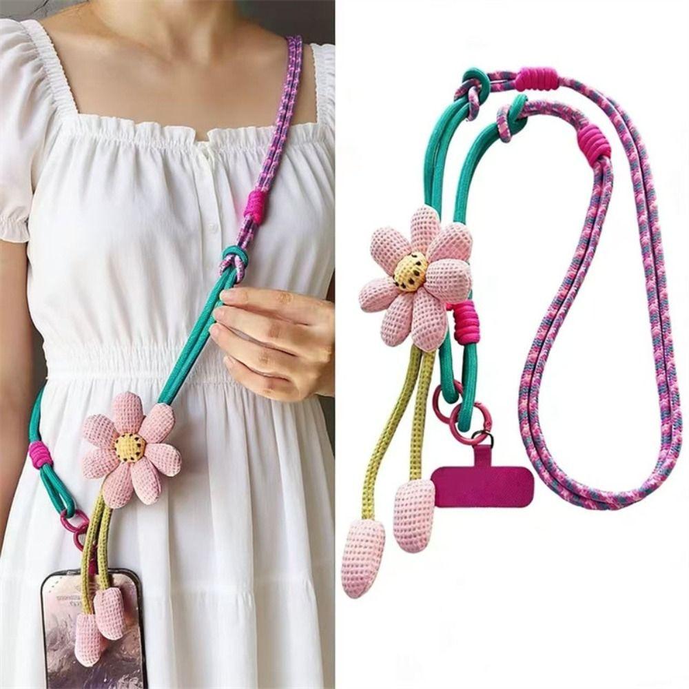 Detachable Phone Woven Chain Crossbody Cell Phone Strap Fashion Flowers Phone Lanyard Women Girls