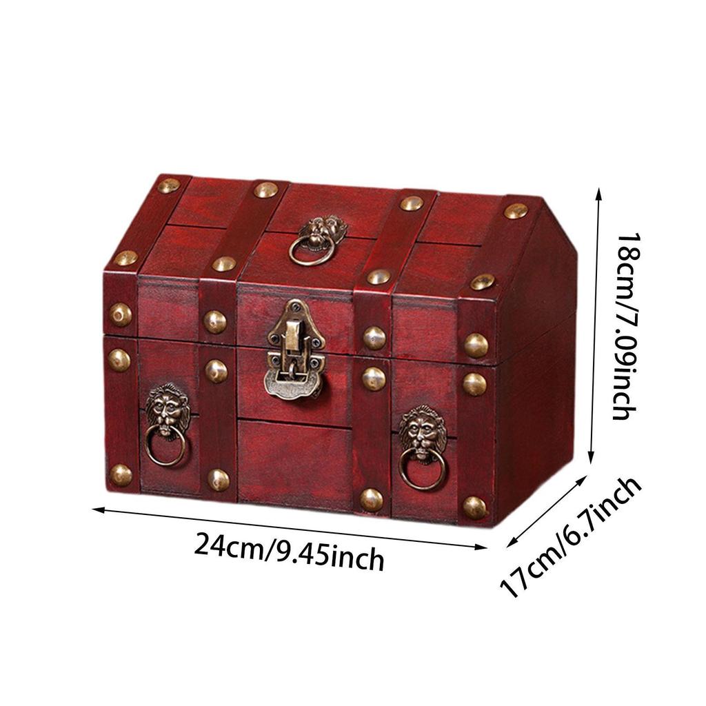 Box Solid Wood with Lock and Key Vintage Design Creative with Hinged Lid Jewelry