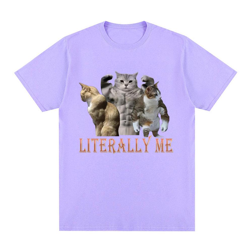 Buff Cats Meme Literally Me T-shirt Fitness Gym Men Fashion Hip Hop Short Sleeve Oversized T-shirts 100% Cotton Casual T Shirts