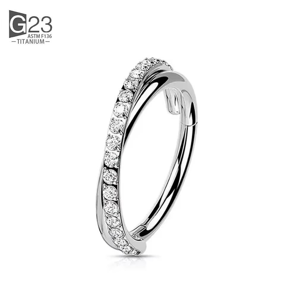 G23 Titan Piercing Doppellagig Dreifach Gestapelt Scharniert Zirkon Nasenring Helix Knorpel CZ Kleiner Knorpel Septum Clicker