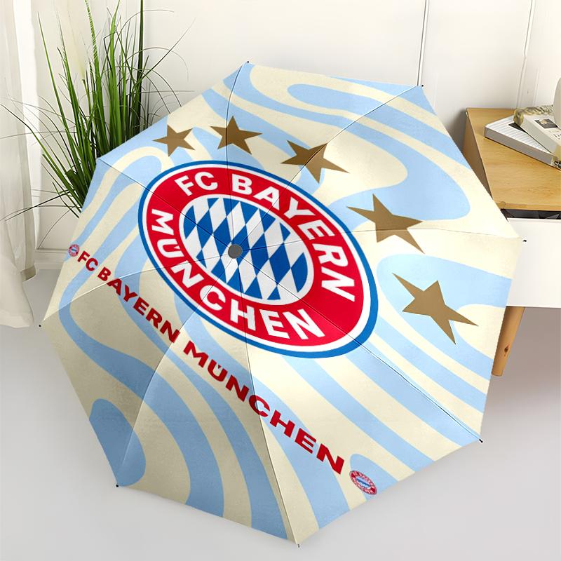 FC Bayern München Logo Print Automatic Umbrella, 8 Rib Iron Frame, Plastic Handle, Suitable for Outdoor Travel &Daily , Ideal Gift