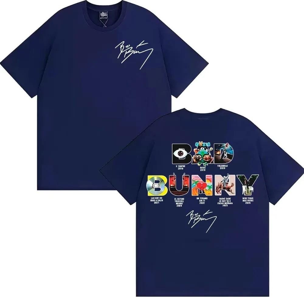 Bad Bunny Full Album Discography Double Sided Signature T-Shirt Reggaeton Rap Oversized Dark Gray Unisex Women And Men T-shirts