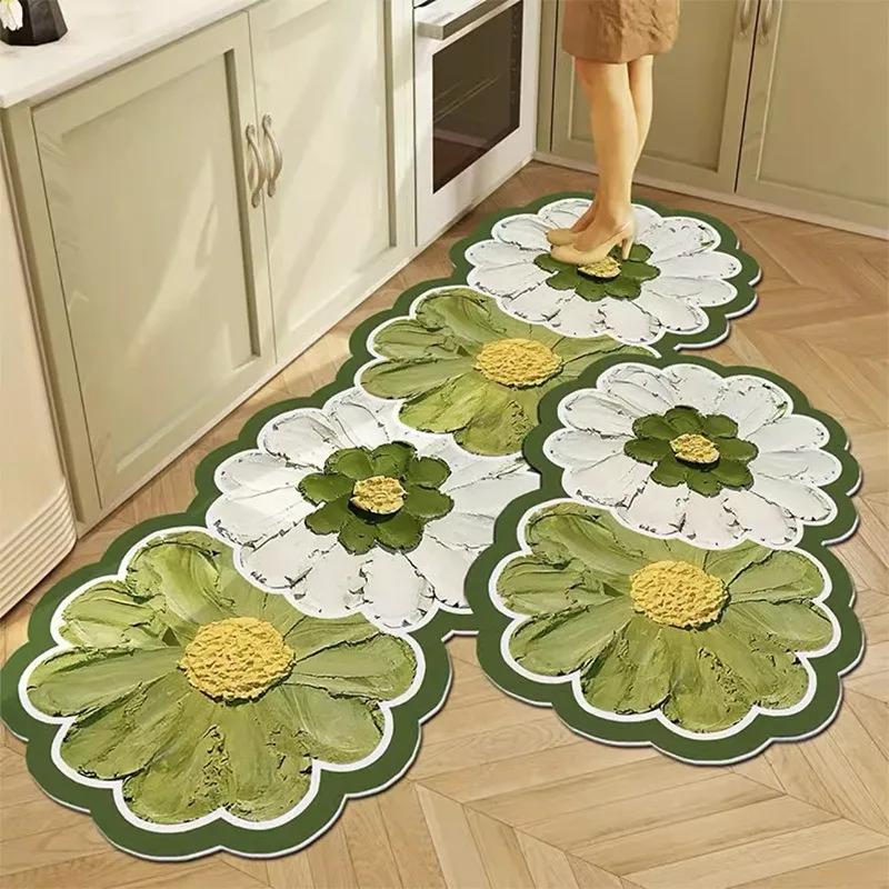 Flower Kitchen Floor Mat Non Slip Absorb Oil Kitchen Rug Oil Painting Long Carpet  Entrance Doormat  Kitchen Hallway Runner Rugs