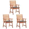 Outdoor Dining Chairs - vidaXL - Solid Acacia - 3 Pcs - Waterproof Cushions - Contemporary Style